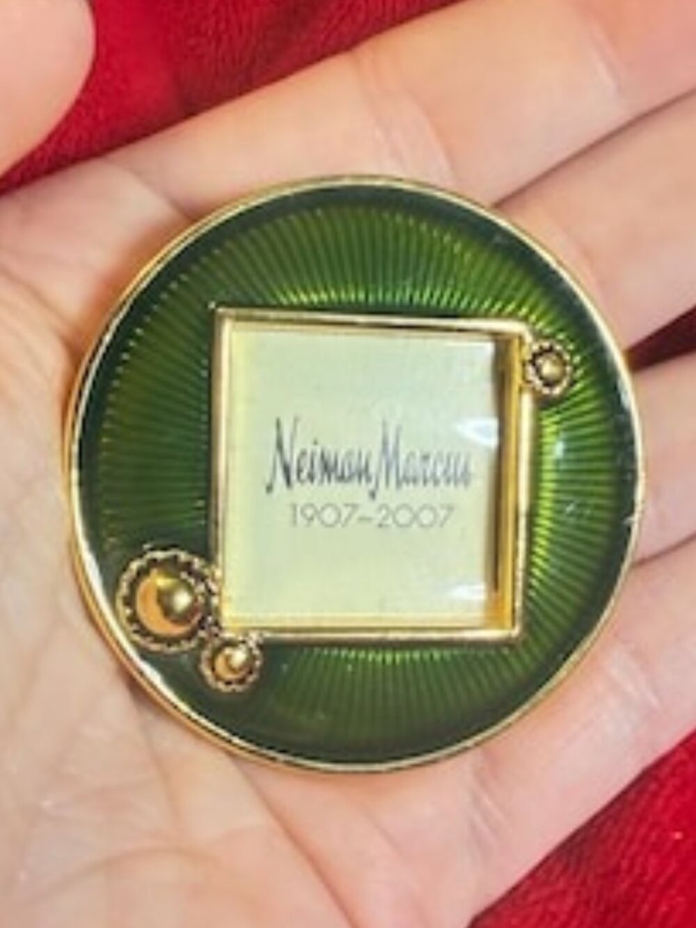 Jay Strongwater Neiman Marcus 100th Anniversary Green Enamel Clip Brooch Picture